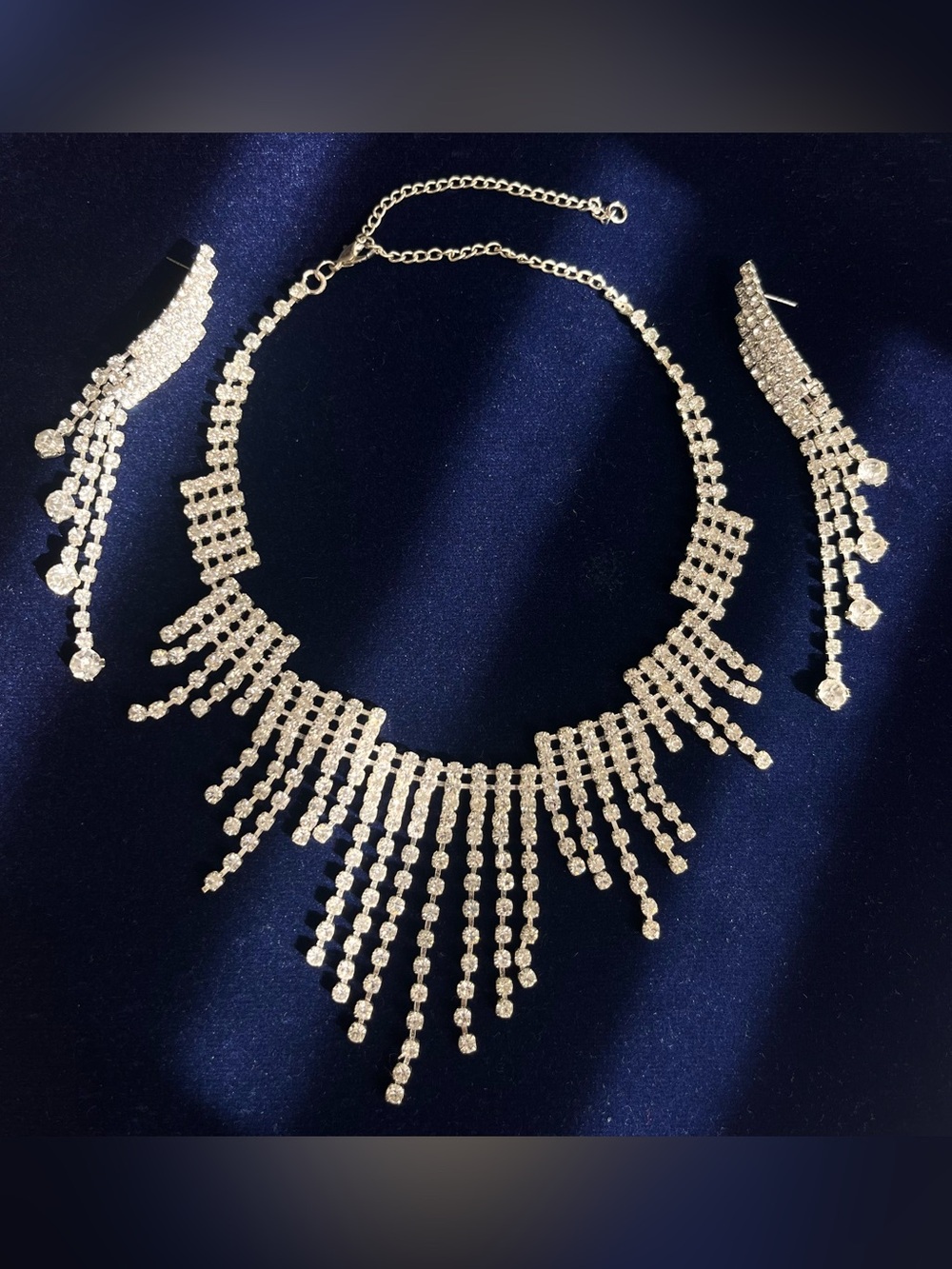 Stunning Rhinestone Statement Necklace & Fringe Earring Set